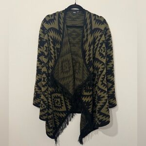 ASOS Tribal Aztec Knit Open Front Cardigan Fringe Hem Size US 4